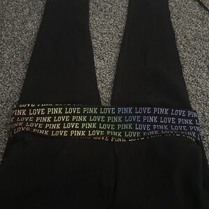 PINK Victoria's Secret Black Leggings with Multicolor Waistband